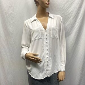 Velvet & Heart White V-Neck Button Down Shirt